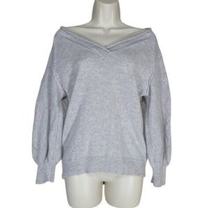 Sundance 100% Cashmere Sweater W/ M Light Grey V-Neck Pointelle LN/NWOT